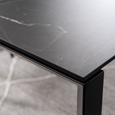 Rozkladací jedálenský stôl RADMIL - 120x80, čierny mramor / čierny