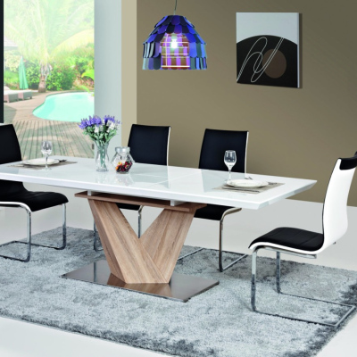 Rozkladací jedálenský stôl BENJAMIN 1 - 160x90, biely / dub sonoma