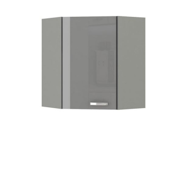 Rohová kuchyňa 263/253 cm SHAN 1 - šedá / lesklá krémová + LED, drez, príborník a pracovná doska ZDARMA