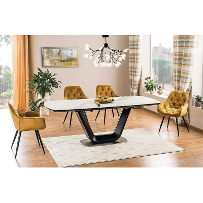 Rozkladací jedálenský stôl MARVIN - 160x90, biely mramor / čierny