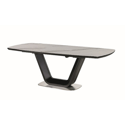 Rozkladací jedálenský stôl MARVIN - 160x90, biely mramor / čierny