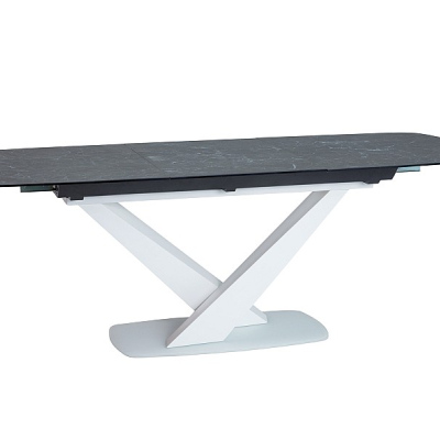 Rozkladací jedálenský stôl DASTAN 2 - 160x90, čierny mramor / matný biely