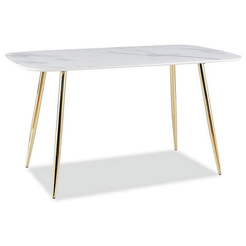 Jedálenský stôl BOREK - 140x80, biely mramor / zlatý