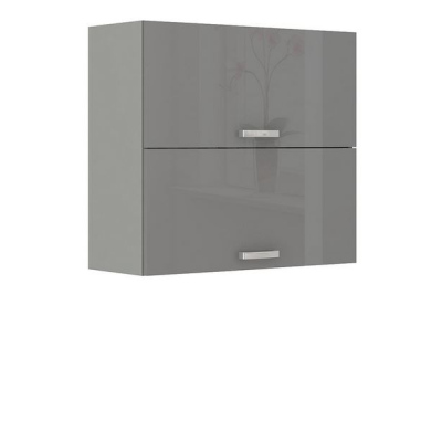 Paneláková kuchyňa 180/180 cm GENJI 2 - lesklá biela / šedá + LED, pracovná doska, drez a príborník ZDARMA