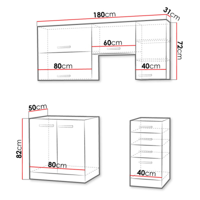 Paneláková kuchyňa 180/180 cm GENJI 2 - lesklá biela / šedá + LED, pracovná doska, drez a príborník ZDARMA