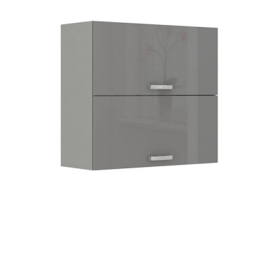 Paneláková kuchyňa 180/180 cm GENJI 2 - lesklá biela / šedá + LED a príborník ZDARMA