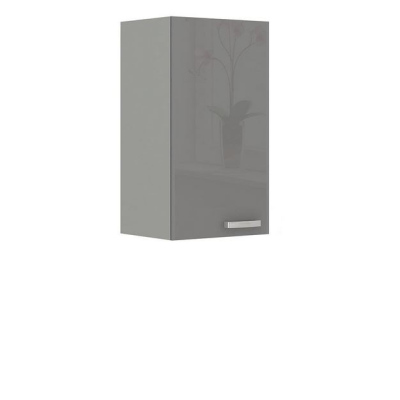 Paneláková kuchyňa 180/180 cm GENJI 2 - lesklá biela / šedá + LED a príborník ZDARMA