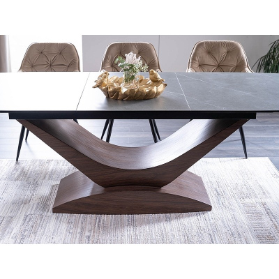 Rozkladací jedálenský stôl OHAN - 180x95, šedý mramor / orech