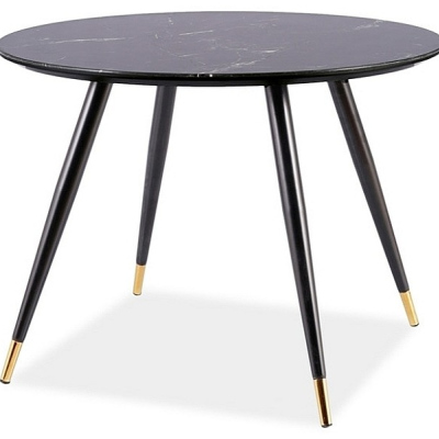 Okrúhly jedálenský stôl ELON - čierny kameň / čierny / zlatý