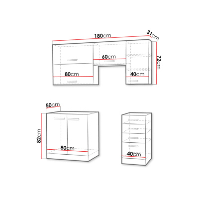 Kuchyňa do paneláku 180/180 cm RONG 2 - šedá / lesklá šedá + LED, drez, príborník a pracovná doska ZDARMA