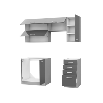 Kuchyňa do paneláku 180/180 cm RONG 2 - šedá / lesklá šedá + príborník ZDARMA