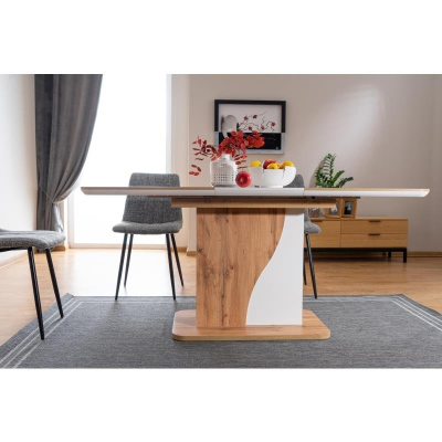 Rozkladací jedálenský stôl JAMIN - 120x80, dub wotan / matný biely