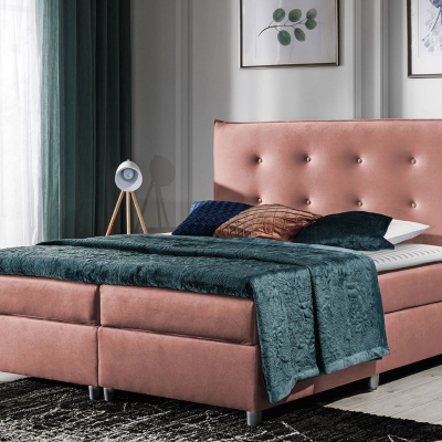 Manželská čalúnená posteľ 160x200 RUFA - ružová + topper ZDARMA