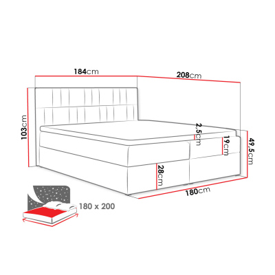 Americká manželská posteľ 180x200 TOMASA 3 - tmavá šedá + topper ZDARMA