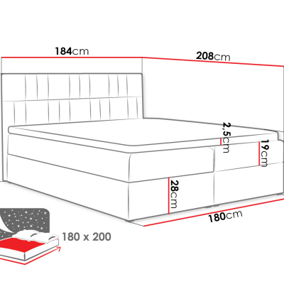 Americká manželská posteľ 180x200 TOMASA 3 - šedá + topper ZDARMA