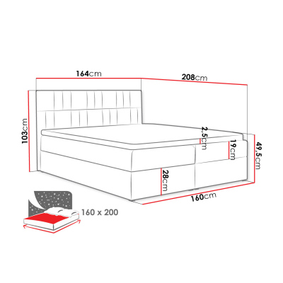 Americká manželská posteľ 160x200 TOMASA 3 - tmavá šedá + topper ZDARMA