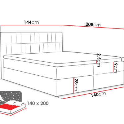 Americká manželská posteľ 140x200 TOMASA 3 - béžová + topper ZDARMA