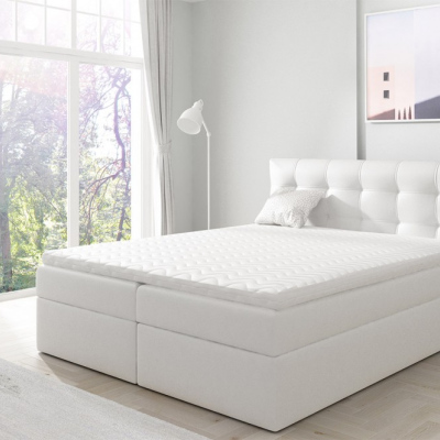 Boxspringová manželská posteľ 180x200 TOMASA 1 - biela ekokoža + topper ZDARMA