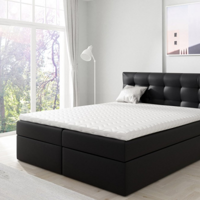 Boxspringová manželská posteľ 160x200 TOMASA 1 - čierna ekokoža + topper ZDARMA