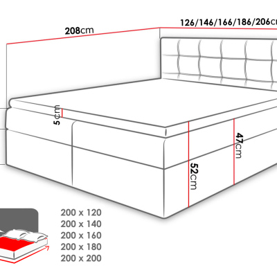 Boxspringová manželská posteľ 200x200 TOMASA 1 - biela ekokoža + topper ZDARMA