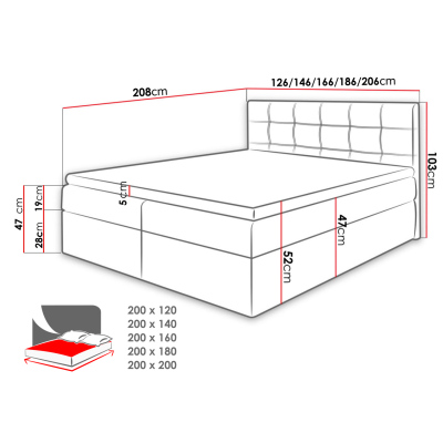 Boxspringová manželská posteľ 200x200 TOMASA 1 - čierna + topper ZDARMA