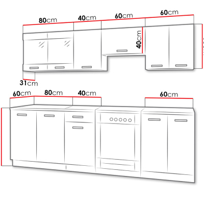 Moderná kuchyňa 240/240 cm s LED osvetlením TAO 2- čierna / biela