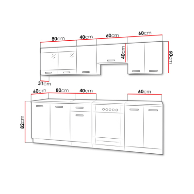 Moderná kuchyňa 240/240 cm s LED osvetlením TAO 2- čierna / biela