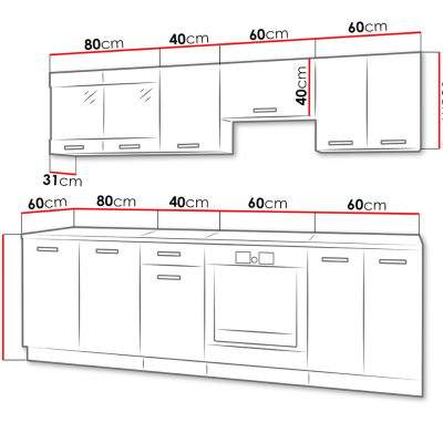 Moderná kuchyňa 240/240 cm s LED osvetlením TAO 1- čierna / biela