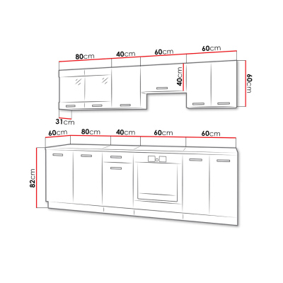 Moderná kuchyňa 240/240 cm s LED osvetlením TAO 1- čierna / biela