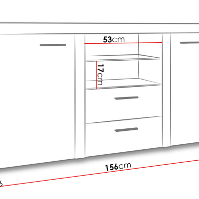 Kombinovaná komoda s LED osvetlením THISE - betón / biela