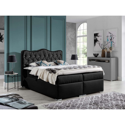 Kontinentálna manželská posteľ 200x200 TEJANA - čierna eko koža + topper ZDARMA