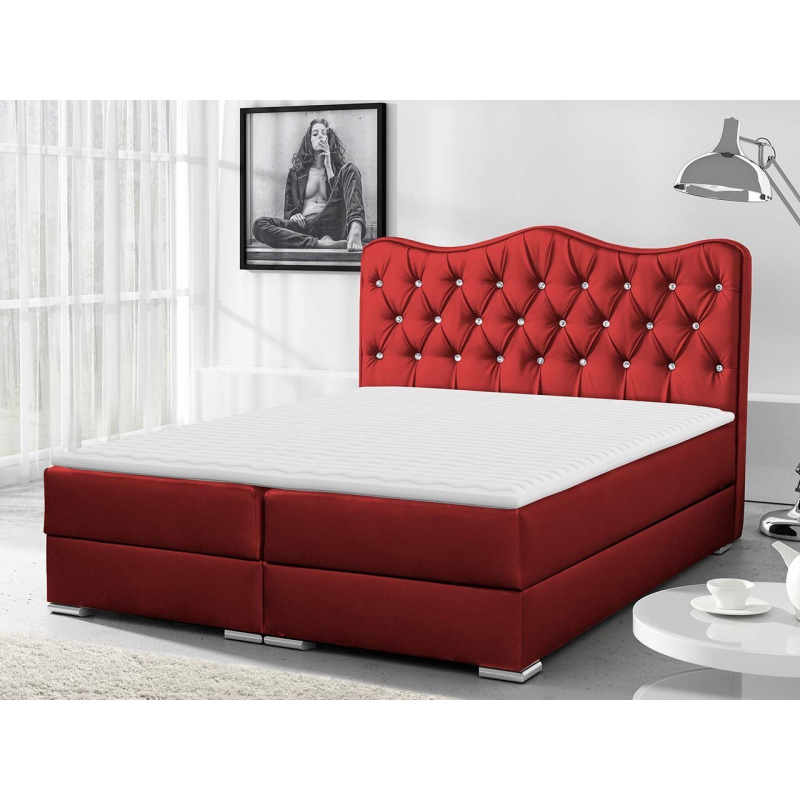 Kontinentálna manželská posteľ 200x200 TEJANA - červená eko koža + topper ZDARMA