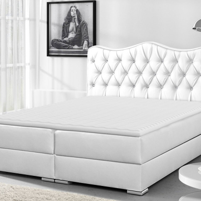 Kontinentálna manželská posteľ 180x200 TEJANA - biela eko koža + topper ZDARMA