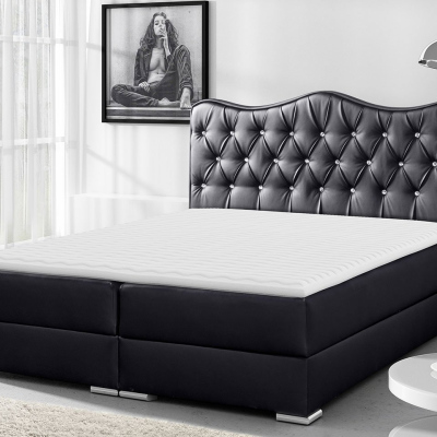 Kontinentálna manželská posteľ 180x200 TEJANA - čierna eko koža + topper ZDARMA