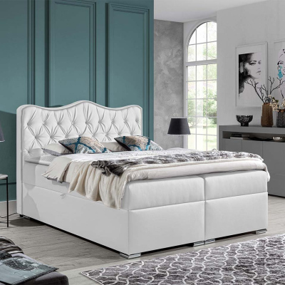 Kontinentálna manželská posteľ 160x200 TEJANA - biela eko koža + topper ZDARMA