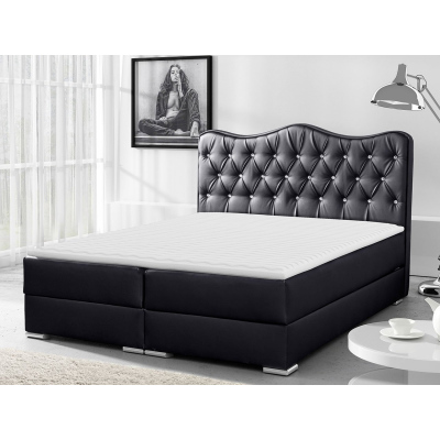 Kontinentálna manželská posteľ 160x200 TEJANA - čierna eko koža + topper ZDARMA
