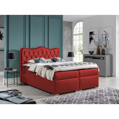 Kontinentálna manželská posteľ 160x200 TEJANA - červená eko koža + topper ZDARMA