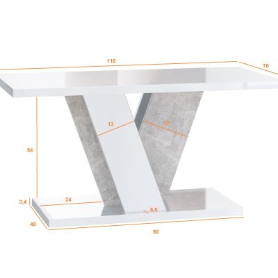 Dizajnový konferenčný stolík ANDREJ - biely lesk / betón