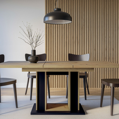 Rozkladací jedálenský stôl RONY - dub artisan / čierny