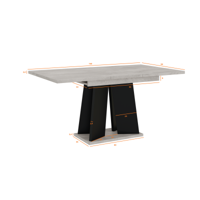 Rozkladací jedálenský stôl ENDRE - betón / čierny