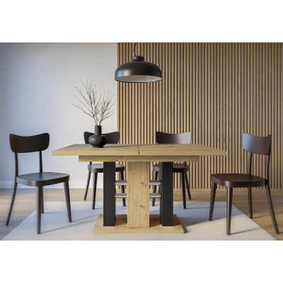 Rozkladací jedálenský stôl RENE - dub artisan / čierny