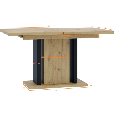 Rozkladací jedálenský stôl EITAN - dub artisan / čierny
