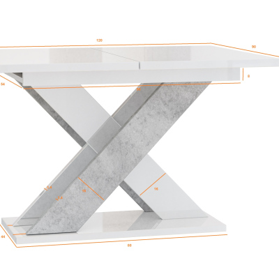 Rozkladací jedálenský stôl NIKOS - biely lesk / kameň