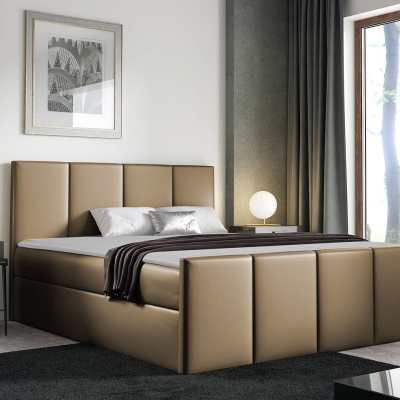 Hotelová manželská posteľ 180x200 MORALA - hnedá ekokoža + topper ZDARMA