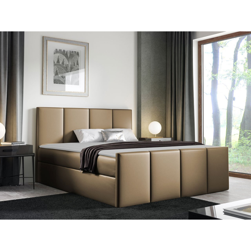 Hotelová manželská posteľ 180x200 MORALA - hnedá ekokoža + topper ZDARMA