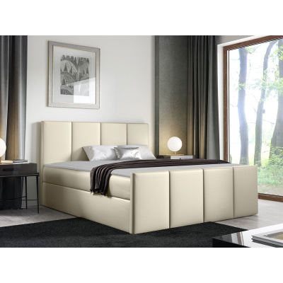 Hotelová manželská posteľ 180x200 MORALA - béžová ekokoža + topper ZDARMA
