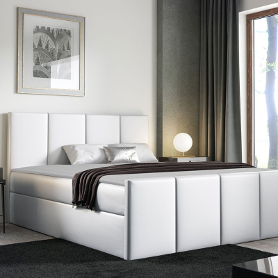 Hotelová manželská posteľ 180x200 MORALA - biela ekokoža + topper ZDARMA