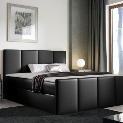 Hotelová manželská posteľ 180x200 MORALA - čierna ekokoža + topper ZDARMA