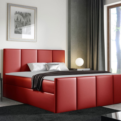 Hotelová manželská posteľ 180x200 MORALA - červená ekokoža + topper ZDARMA