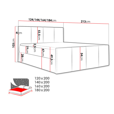 Hotelová manželská posteľ 180x200 MORALA - šedá + topper ZDARMA